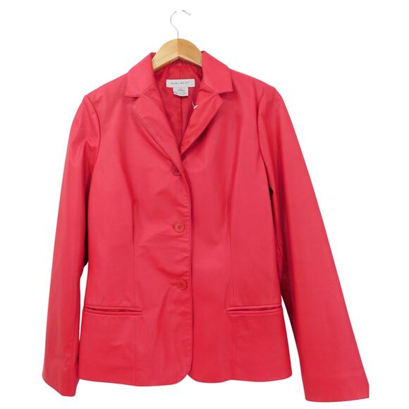 Nine West Jackets & Blazers - Vintage Nine West Women's Red 100% Leather Button Blazer Jacket Size 8 Retro 90s